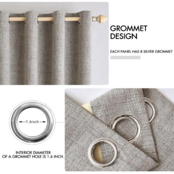 Miulee Blackout Curtains Gray Tan Faux Linen 51 x 84 Curtain Panel Pair NEW - Picture 3 of 16
